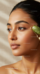 Close-up of Woman Using Jade Roller for Facial Massage and Skin Rejuvenation