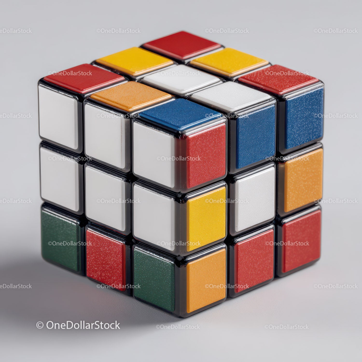 Colorful Rubik's Cube with Vibrant Red, Blue, Green, Yellow, and White Colors