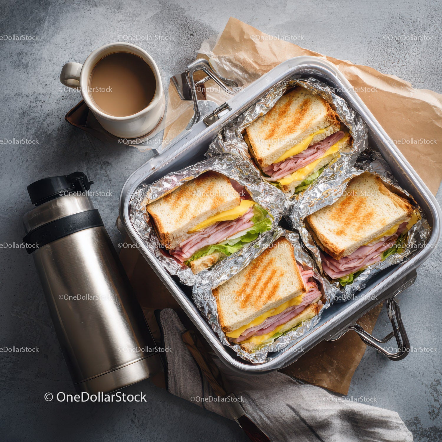 Gourmet Packed Sandwiches with Ham and Cheese in Lunch Box