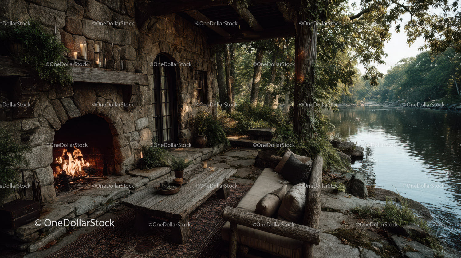 Cozy Riverside Cabin with Stone Fireplace and Rustic Decor