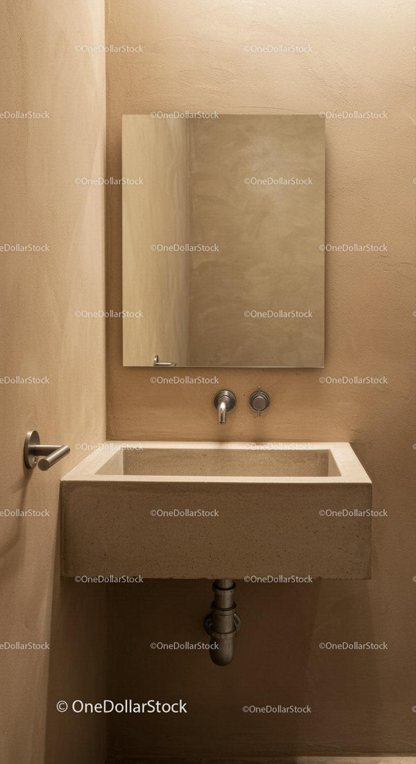 Concrete Sink and Wall-Mounted Faucet in Modern Minimalist Bathroom
