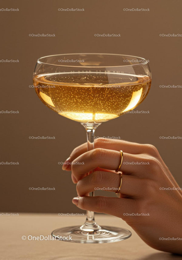 Ręka Trzymająca Elegancki Kieliszek do Szampana Coupe