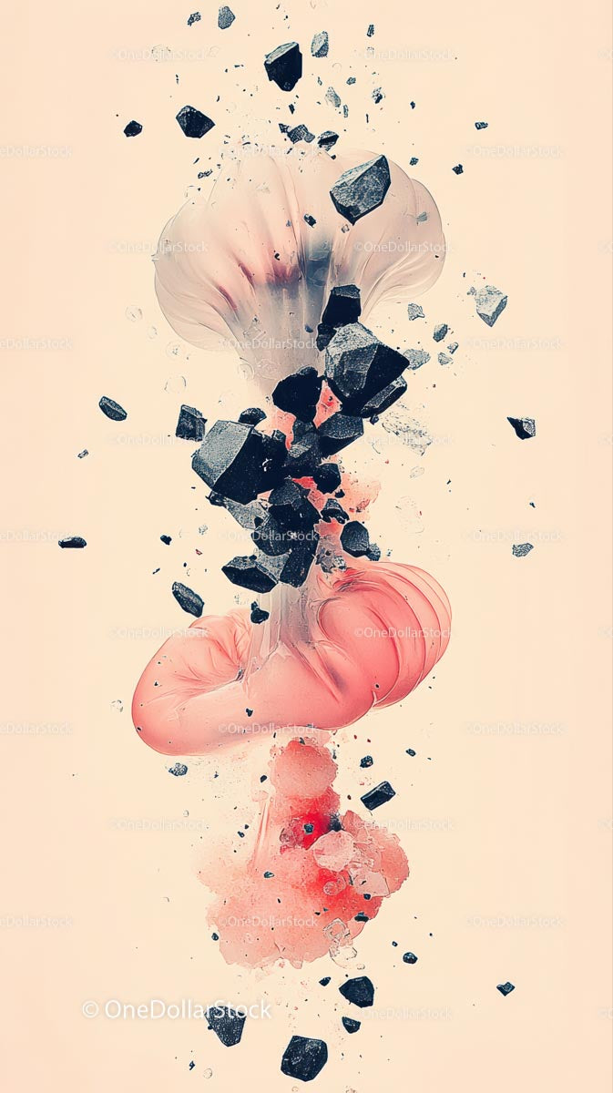 Abstract Pink Flower Explosion with Black Stones and Soft Swirls