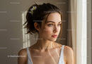 Portrait of a Young Woman with Blue Eyes and Flower Hair Accessory