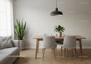 Modern Dining Room with Indoor Plants and Stylish Lighting