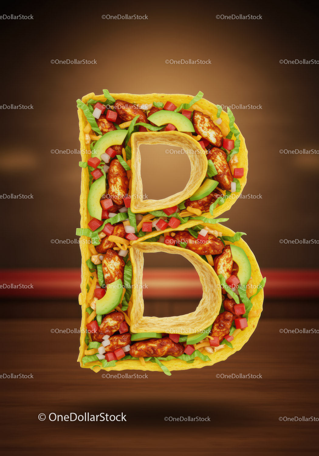 Delicious taco letter B filled with fresh ingredients