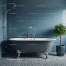 Elegant clawfoot bathtub in stylish blue bathroom