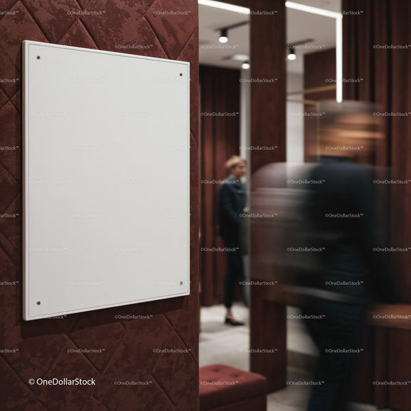 Blank vertical poster on textured wall in modern interior JPG Mockup Image