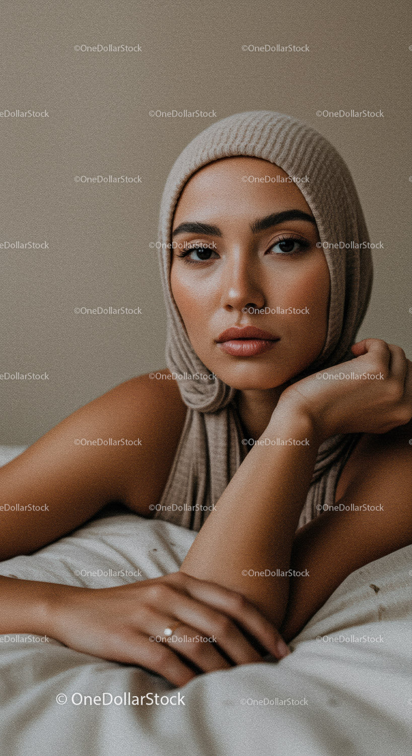 Portret eleganckiej kobiety z naturalnym makijażem i delikatnym oświetleniem