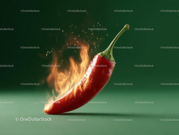 Red Chili Pepper with Flames and Fire Effect