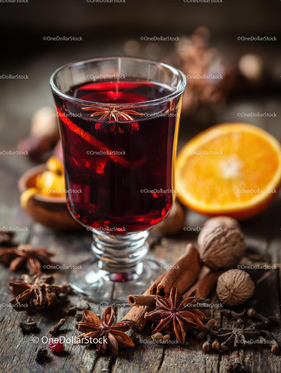 Delicious Mulled Wine with Spices and Orange Slice