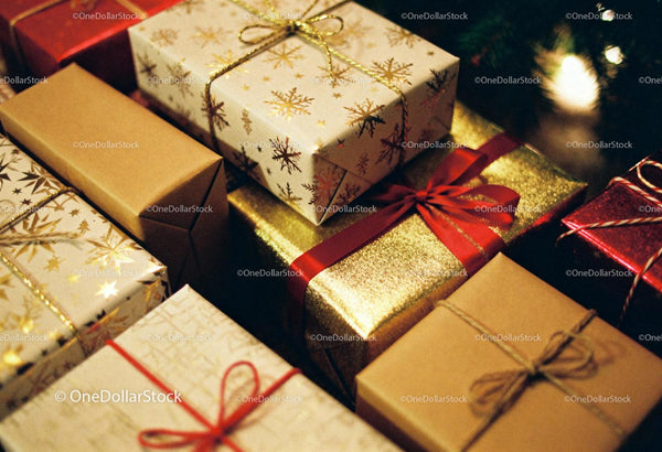 Festive Wrapped Gifts with Golden and Red Accents