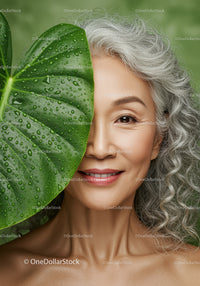 Elegant Elderly Woman with Gray Curly Hair and Warm Smile