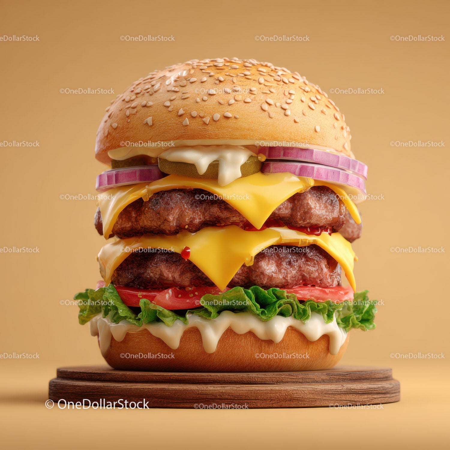 Soczysty podwójny cheeseburger ze świeżymi warzywami i rozpływającym się serem