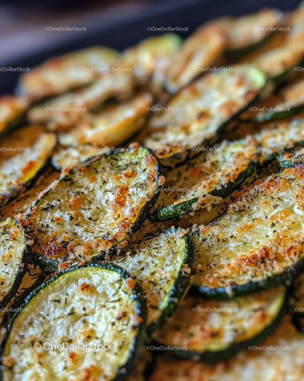Close-up of Roasted Zucchini Slices with Golden Brown Edges