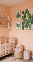 Tropical Botanical Wall Art and Plush Toy Bedroom for Kids