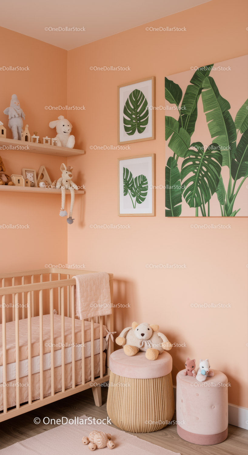 Tropical Botanical Wall Art and Plush Toy Bedroom for Kids