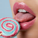 Close-Up of Glossy Lips Enjoying a Colorful Lollipop