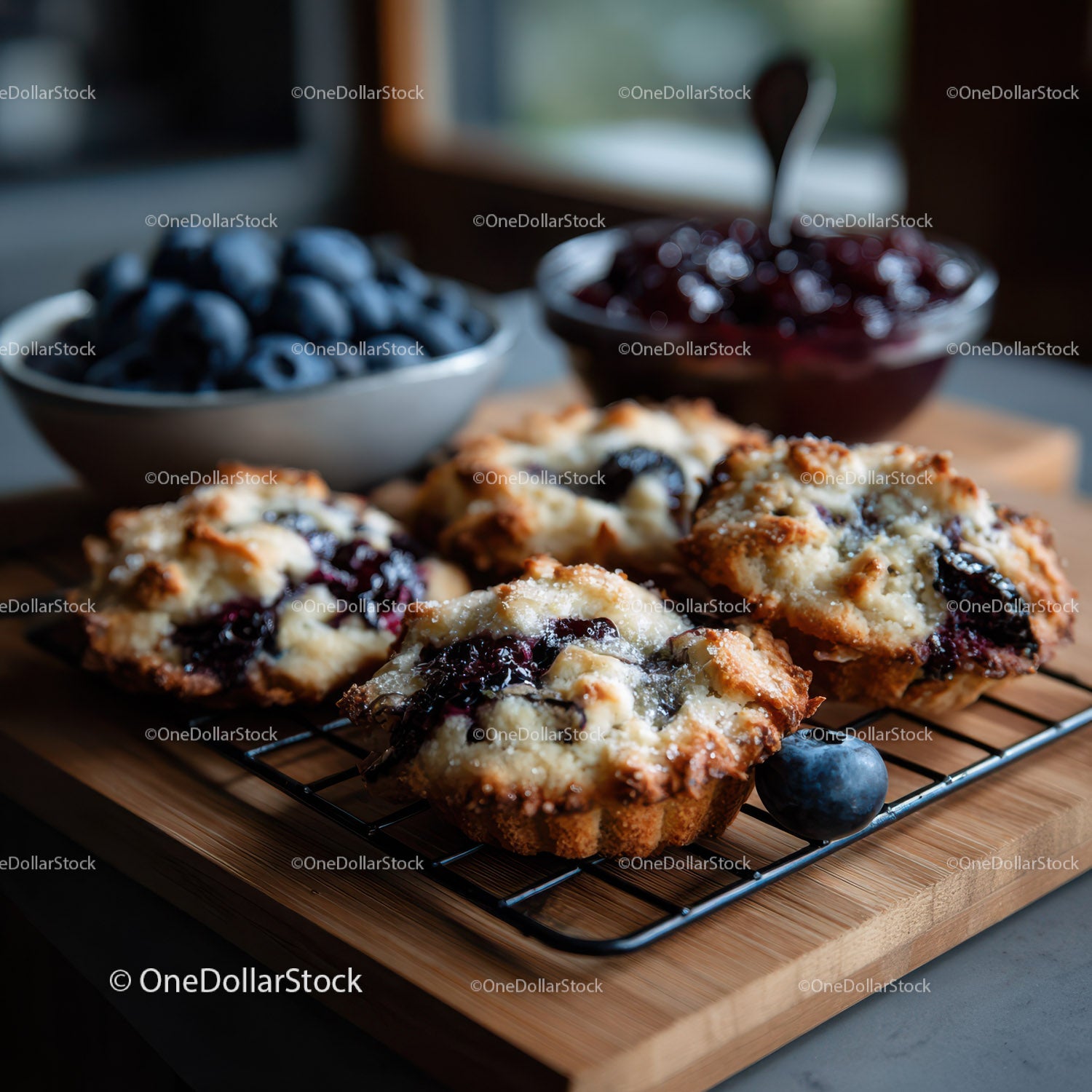 Blueberry Muffin with Fresh Berries on Rustic Wooden Board