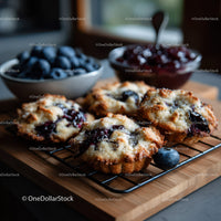 Blueberry Muffin with Fresh Berries on Rustic Wooden Board