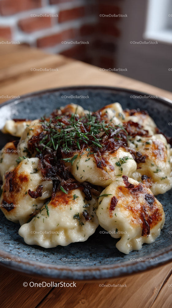Gnocchi with crispy bacon and fresh herbs in rustic bowl