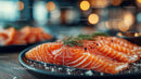 Fresh Salmon Fillet with Herbs on Elegant Black Plate
