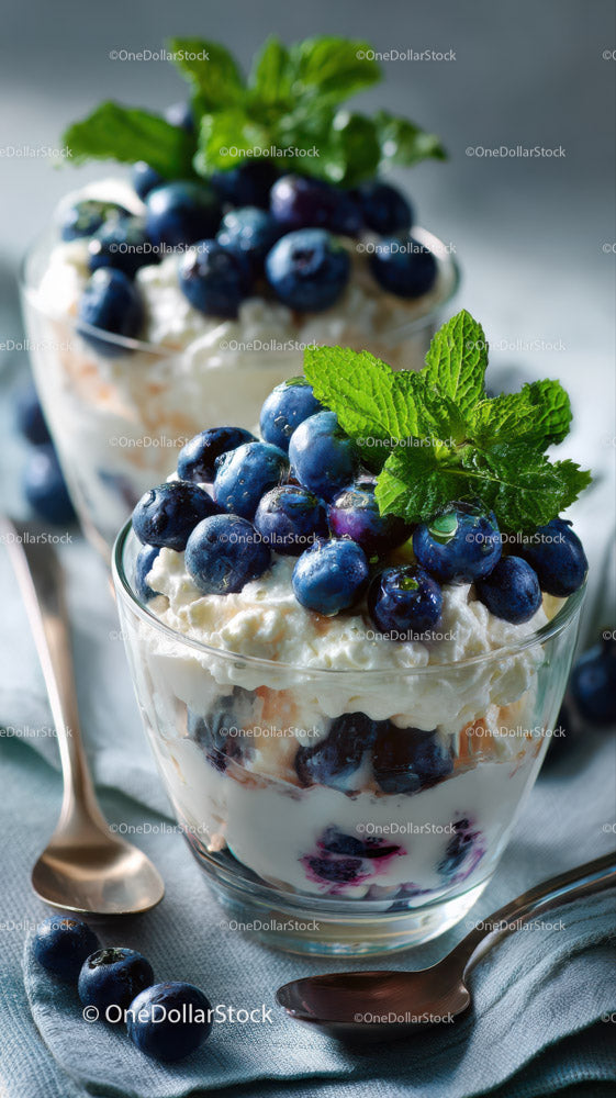 Delicious Blueberry Yogurt Parfait with Fresh Mint Garnish