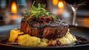 Gourmet Beef Steak with Mashed Potatoes and Microgreens