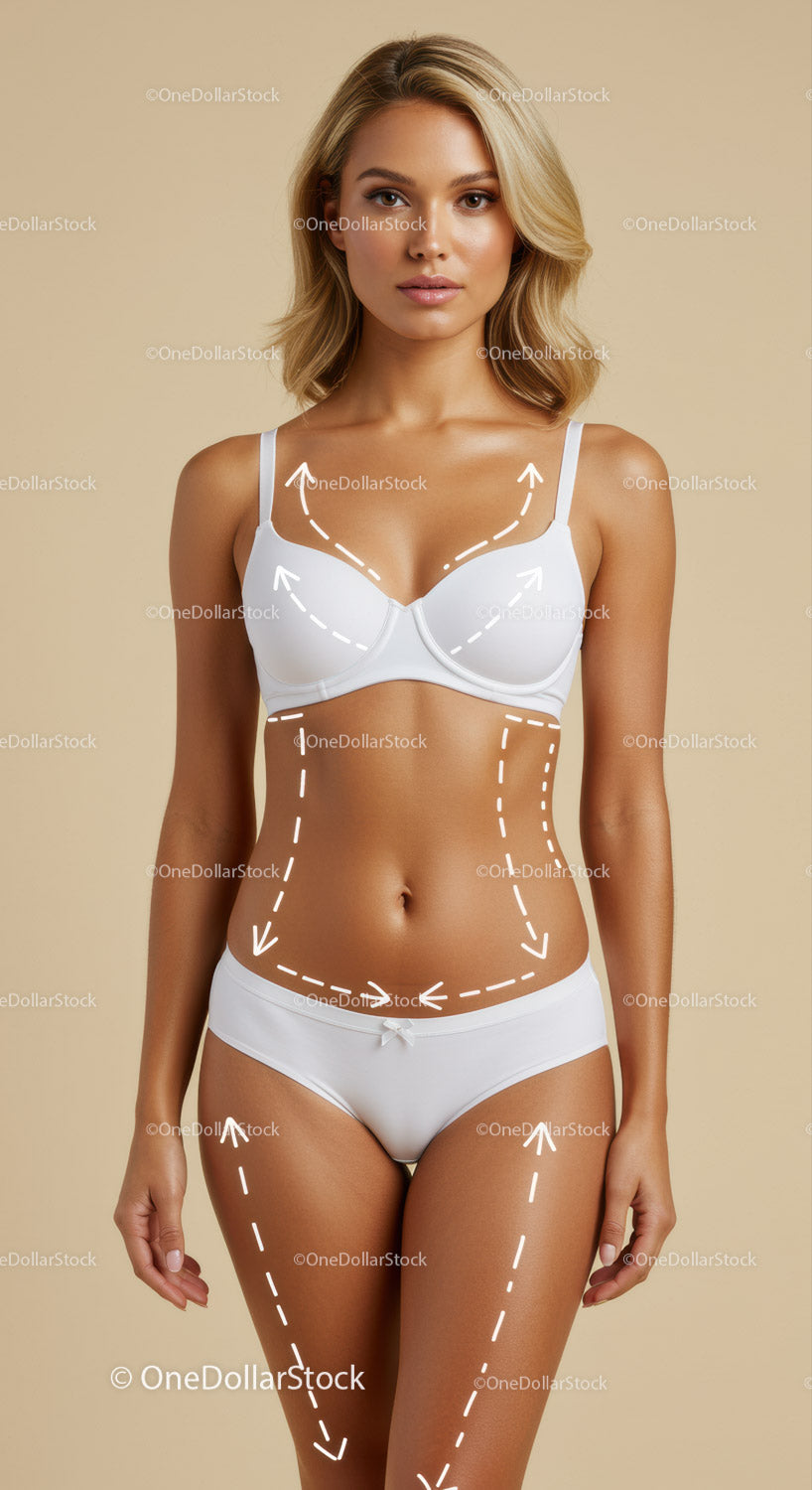 Elegant Female Model in White Lingerie with Perfect Body Lines