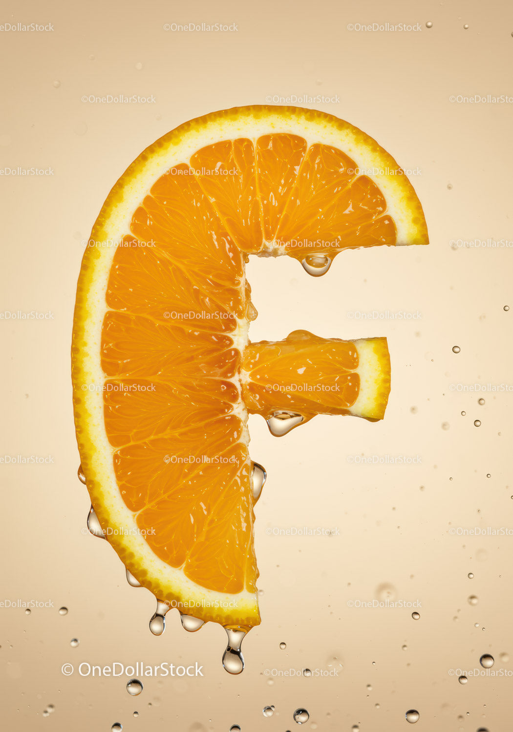 Fresh Orange Slice Shaped Like Euro Symbol With Drops