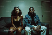 Stylish Young Couple Sitting on Couch in Urban Interior