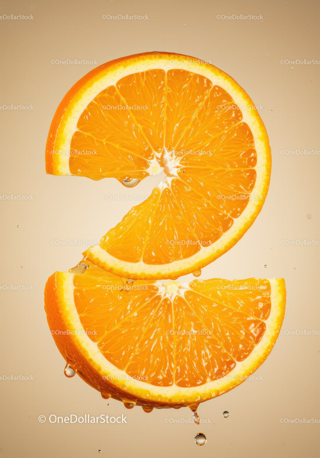 Fresh Orange Slices with Juicy Water Droplets