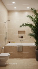 Modern Minimalist Bathroom with Bathtub and Indoor Green Plant