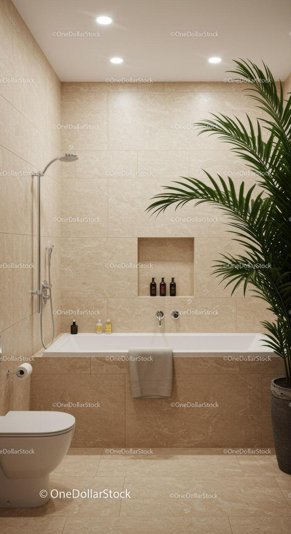 Modern Minimalist Bathroom with Bathtub and Indoor Green Plant