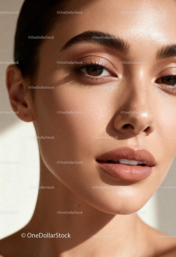 Zbliżenie na naturalny makijaż młodej kobiety