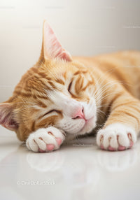 Close Up of Ginger Cat Sleeping Peacefully on Floor