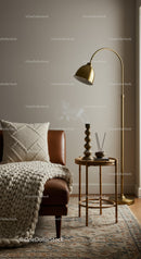 Cozy leather sofa corner with knit blanket and warm lighting