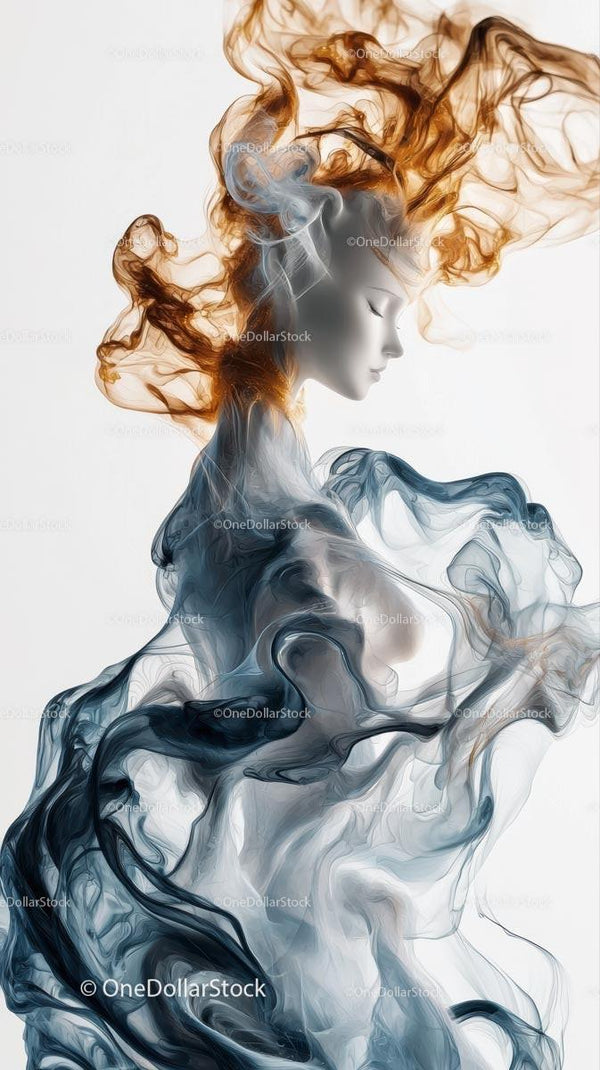 Ethereal Female Silhouette with Flowing Smoke Art