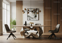 Modern Dining Room with Artistic Wooden Table and Stylish Decor