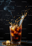 Cold Brew Coffee Splash with Coffee Beans and Ice Cubes