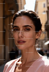 Confident woman enjoying warm sunlight in city street