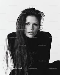 Black and White Portrait of a Confident Female Model with Long Hair