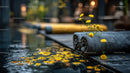 Serene Outdoor Spa Scene with Yellow Towel and Water Lilies