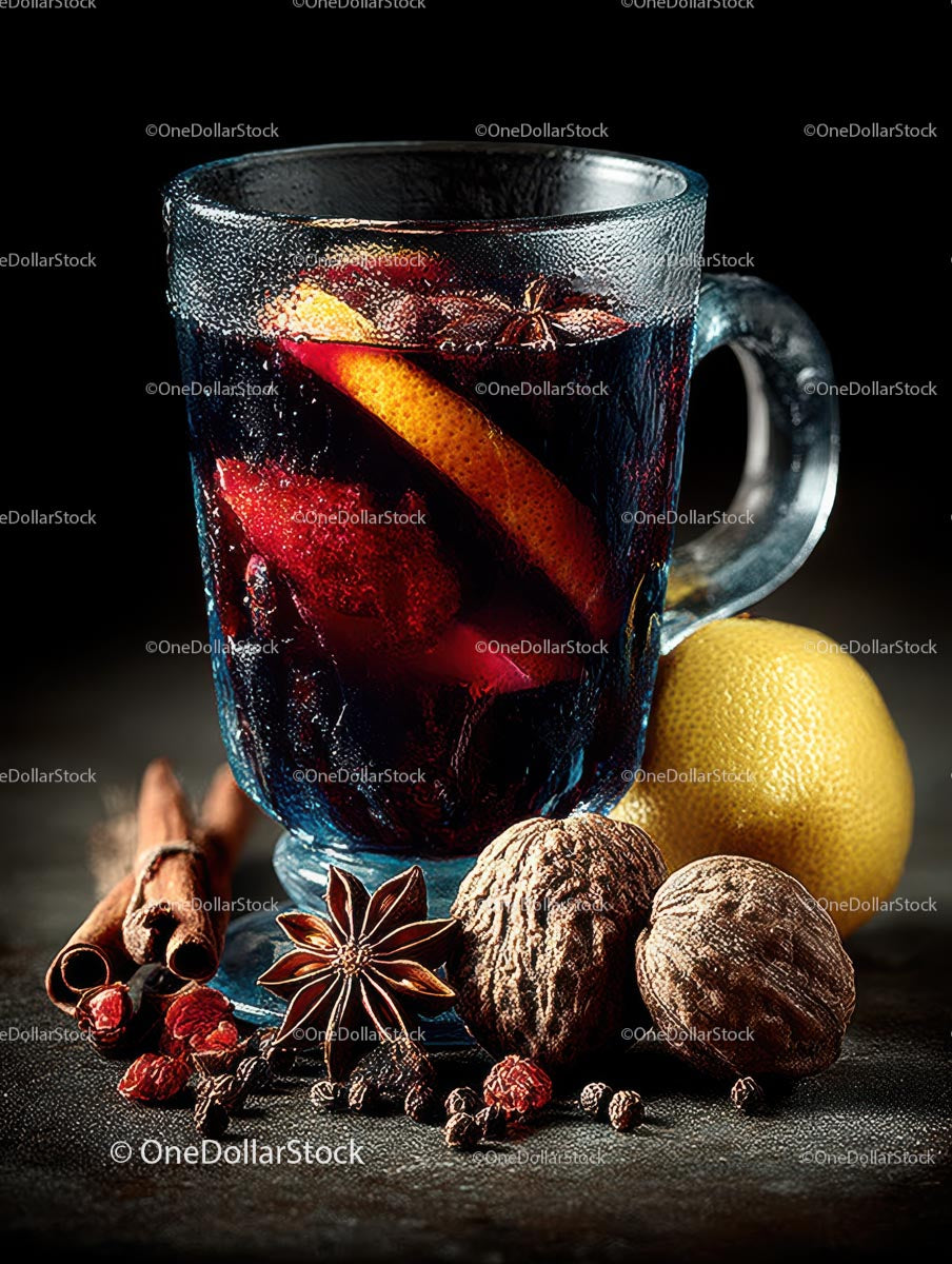 Mulled Wine with Spices and Citrus in Rustic Setting