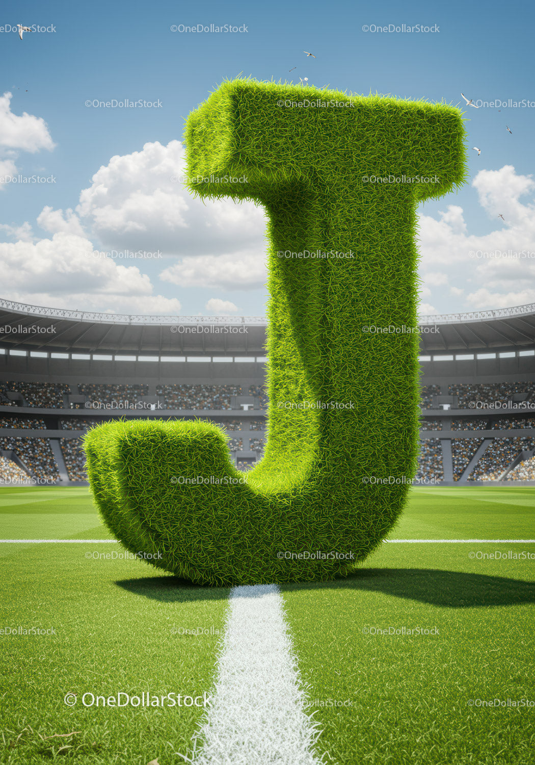 Giant Grass Covered Letter J on Football Field