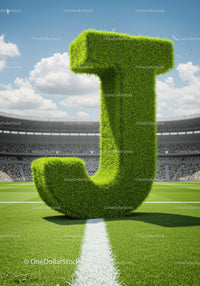 Giant Grass Covered Letter J on Football Field