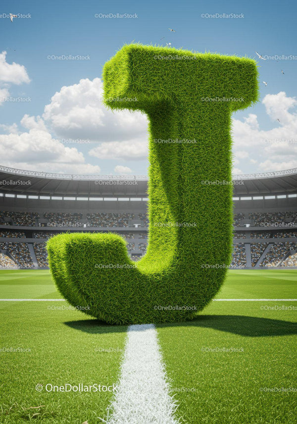 Giant Grass Covered Letter J on Football Field