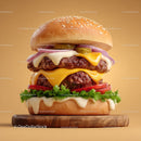 Gourmet Cheeseburger with Fresh Vegetables Stacked High