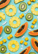 Tropical assortment of fresh pineapple kiwi and papaya slices