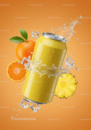 Refreshing Citrus Drink with Pineapple Splash and Ice Cubes